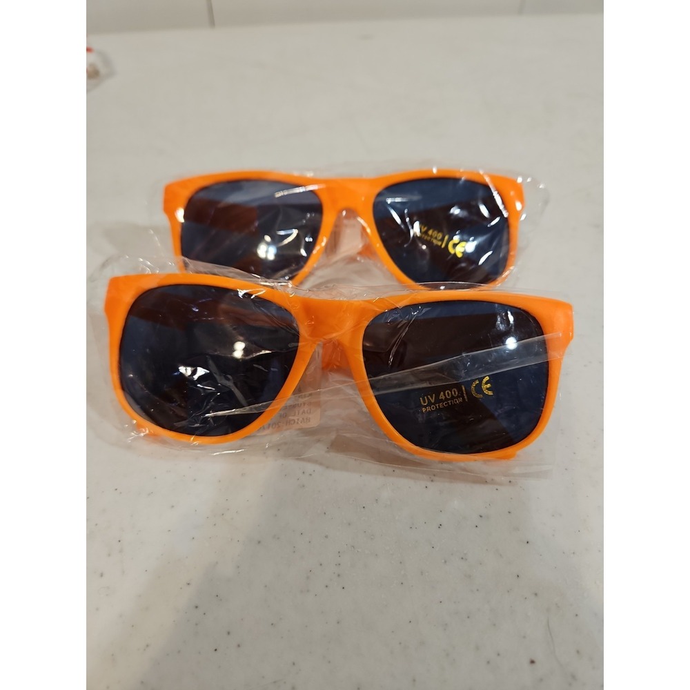 Plastic Sunglasses Orange Lightweight 2 Pair‎ NEW in plastic sleeve